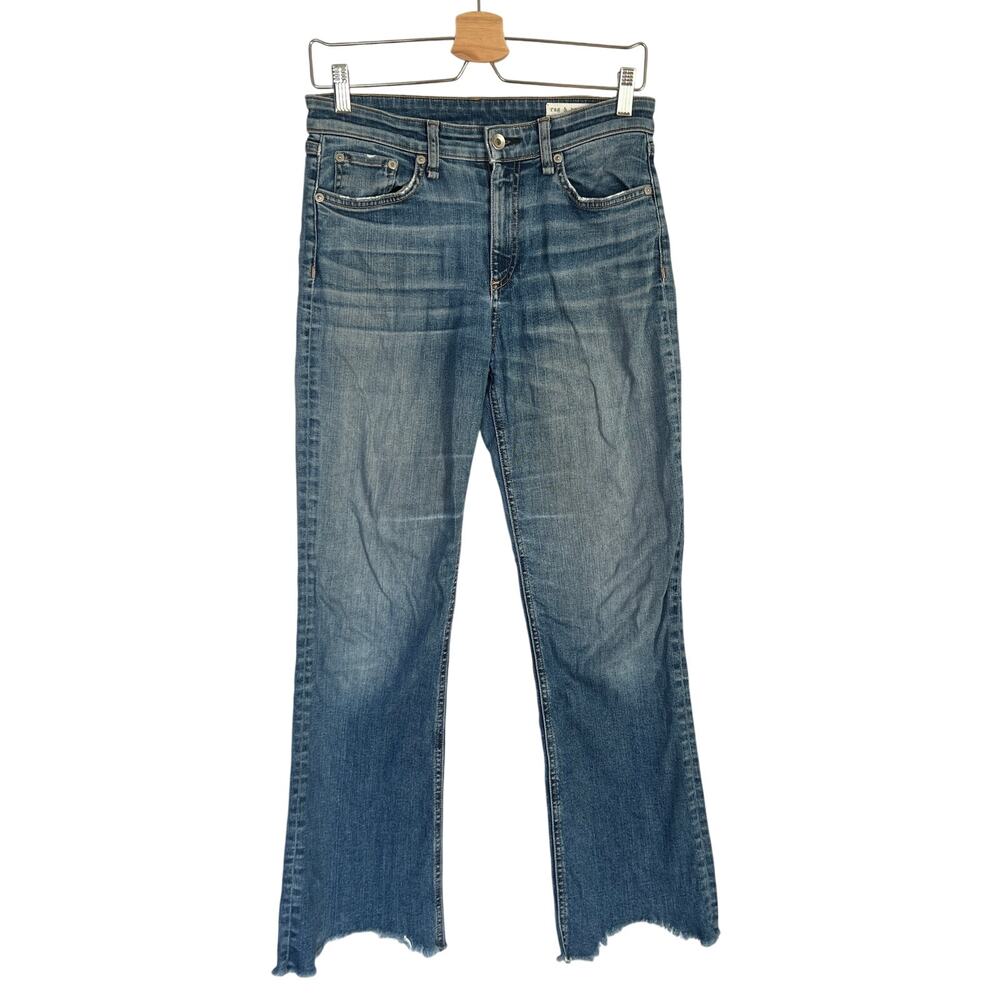 Rag & Bone Flare Jeans Sz 27 Nina High Rise Denim Chewed Raw Hem Clndoric Ankle